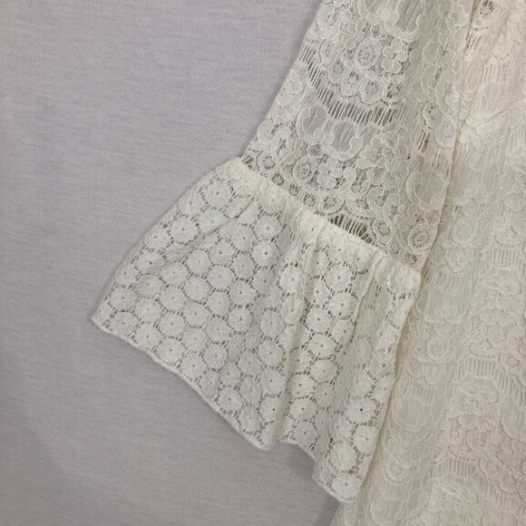 Soft Surroundings White Lace Floral Flare Sleeve Feminine Button Down Large - Picture 4 of 9